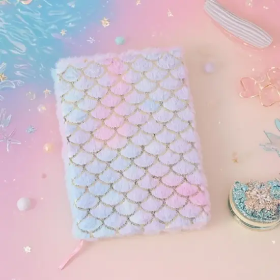 Paaaawaters Fish scale plush notebook A5 diary can be used for study and office suitable for gifts for girls mermaid shell ocean cute princess style image {7}