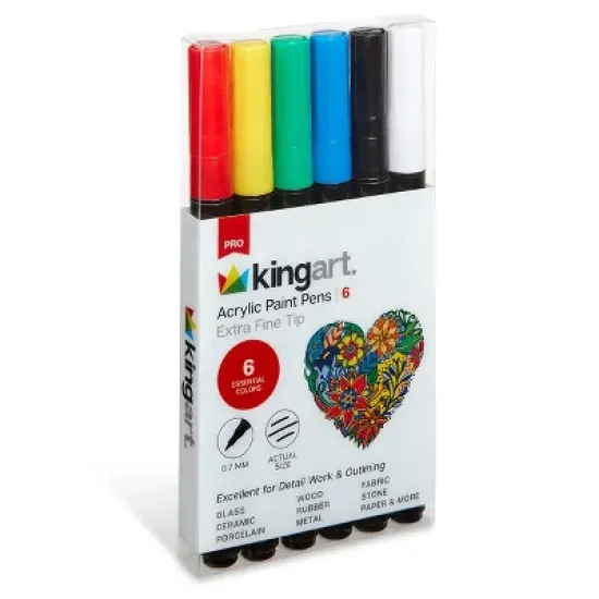 KINGART Acrylic Paint Pens Extra Fine 6 Primary Colors image {3}