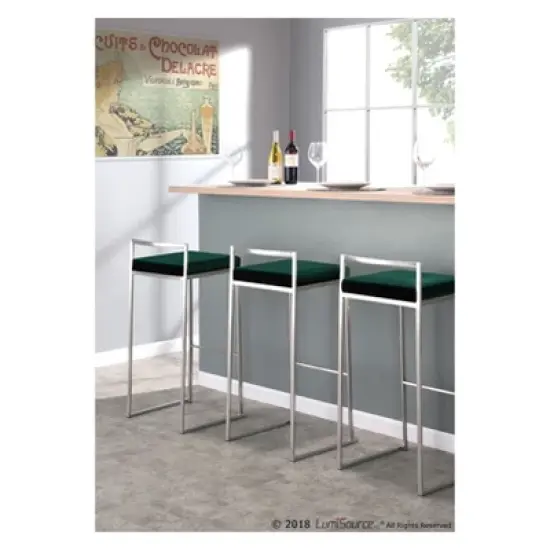 Set of 2 30" Fuji Contemporary Stackable Barstools Stainless Steel - Lumisource image {1}