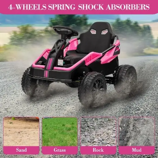 24V Ride-on Toys for Big Kids, Electric Four Wheeler with Parent Remote, Bluetooth Music, Horn, 4 Shock Absorbers, Dual 12v Batteries, Pink image {2}