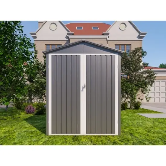 Motorcycle Outdoor Steel Storage Shed With Window , tracks and fixtures,Grey+White image {1}