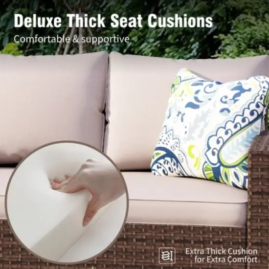 Captiva Designs 6pc Outdoor Patio Wicker Rattan Fire Pit Set with Cushioned Ottomans and Single Sofas image {5}