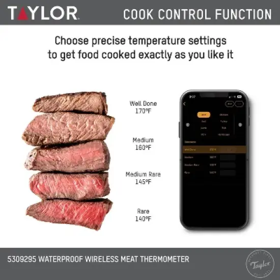 Taylor Bluetooth App Wireless Digital Cooking Kitchen Meat Thermometer: Stainless Steel Probe, Smartphone Controlled,&nbsp;SMARTTHERMO App image {9}