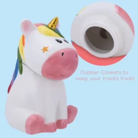 100 North Ceramic 10 inch Everyday Cookie & Candy Jar w/ Airtight Lid: Kitchen Canisters, Pet Treat Containers & Magical Storage, Rainbow Unicorn image {2}