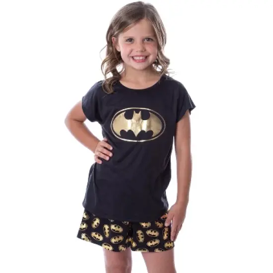DC Comics Batgirl Superhero Gold Foil Logo Girls Short Sleeve Pajama Set Black image {4}
