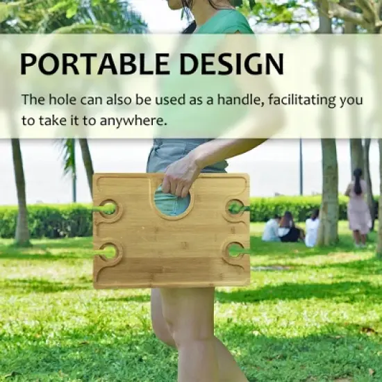 Tirrinia Natural Bamboo Wine Picnic Table, Folding Portable Outdoor Snack & Cheese Tray for Concerts at Park or Party, Beach, Summer Camping image {5}
