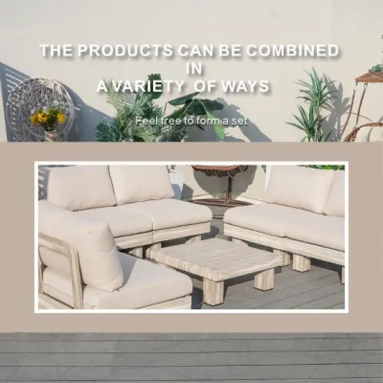 Moda Furnishings 6-Person Outdoor Patio Aluminum Wood Grain Sectional Seating Group With Beige Cushions image {4}