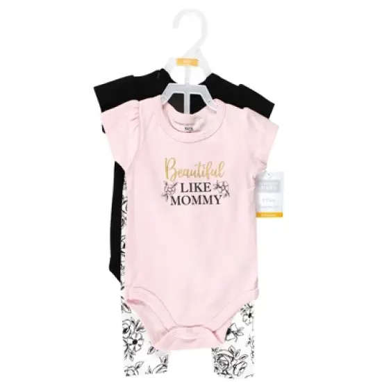 Hudson Baby Infant Girls Cotton Bodysuit and Pant Set, Mom Dad Toile image {1}