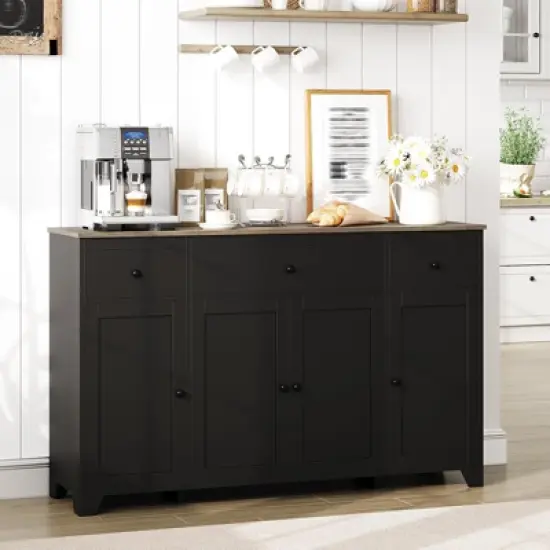 55 Large Sideboard Buffet Cabinet with 3 Drawers & Doors Farmhouse Kitchen Storage Cabinet Console Table Coffee Bar Buffet Table with Adjustable Shelf image {7}