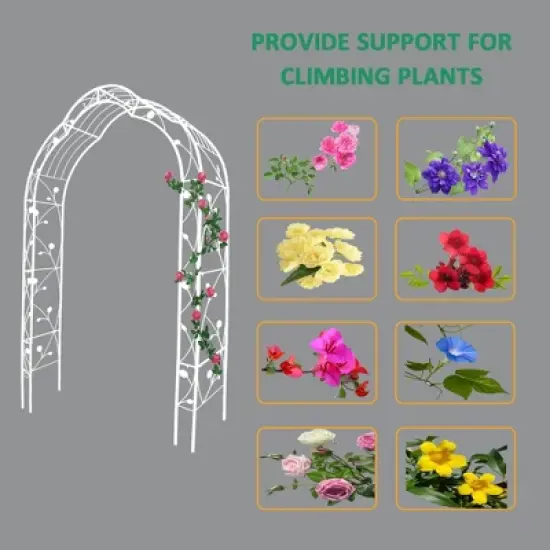 Dolonm White Metal Garden Arbor Arch for Climbing Plants - 98.4" Tall Rustproof Outdoor Plant Support, Rose Trellis, Wedding Decor image {4}