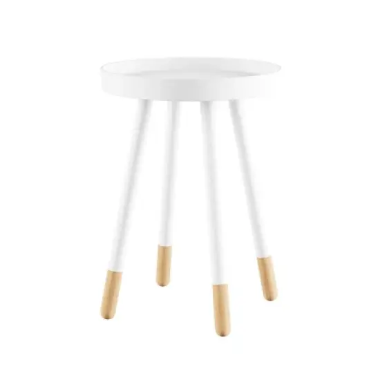 Hastings Home Mid-Century Modern Round Wooden End Table With Tray Top - White/Natural image {1}