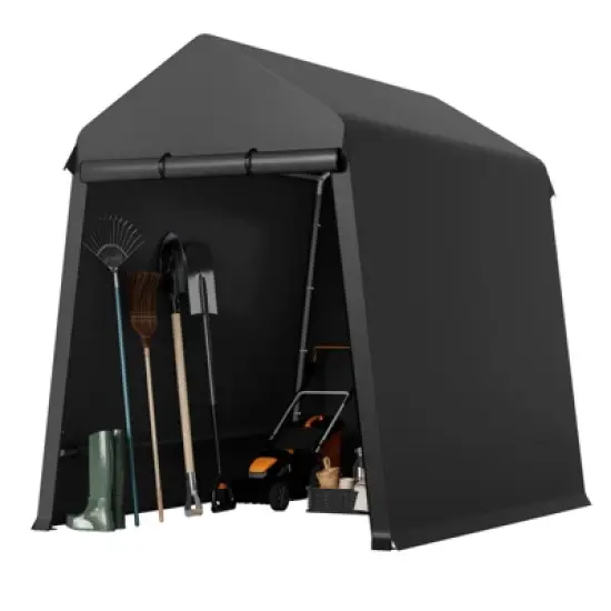 6x8 Ft Outdoor Portable Storage Shelter Shed,Carport Storage Shed with Roll-Up Zipper Doo for Motorcycle Waterproof and Uv Resistant Anti-Snow,Black image {7}
