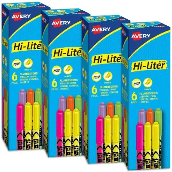 Avery Pen-Style Highlighters, 6 Assorted Colors Per Pack, 4 Packs, 24 Highlighters Total (23565) image {9}