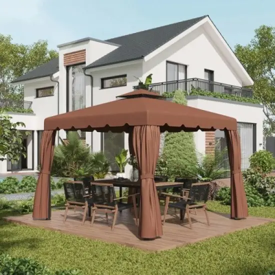 Resenkos Canopy Replacement Cover, Gazebo Canopy Top Replacement, 9.8'x9.8' Gazebo Replacement Canopy, Coffee Brown image {10}