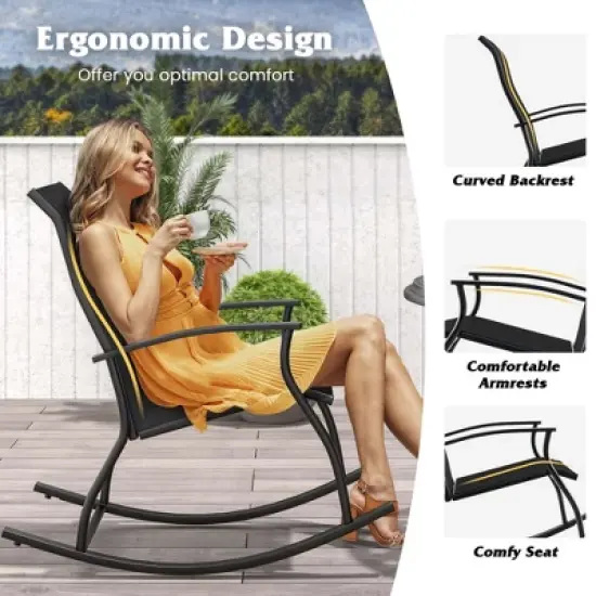 Costway 2/4 PCS Outdoor Rocking Chairs with Breathable Backrest Smooth Safe Rocking Design Navy/Brown/Black image {7}