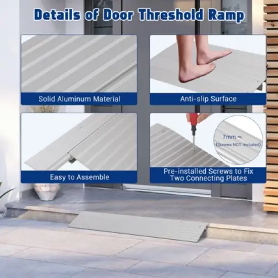 Door Ramp, Threshold Ramp 4'' Rise - 320kg Capacity Aluminum Floor Transition Strip for Wheelchair, Scooter, Motorhome, Pets, Truck image {2}