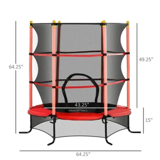 NAYSAYE Trampoline 5.3FT with Safety Enclosure for Kids, Indoor and Outdoor Use for 3 to 10 Year Olds, Red, 64.30"*64.30"*64.30" image {2}