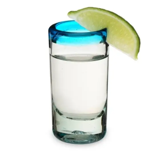 Segunda Vida Twine Primavera Colorful Shot Glasses - Tall Shot Glasses with Blue Rim - 100% Recycled Glasses 1oz Set of 4 image {6}