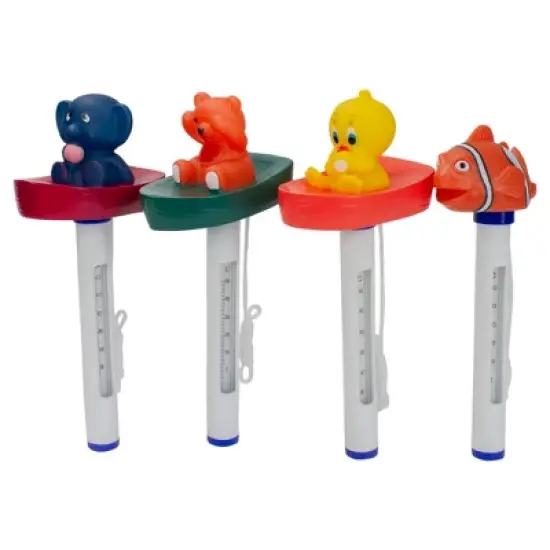 Pool Central Set of 4 White and Orange Baby Floating Swimming Pool Thermometers with Cords 9.5" image {2}