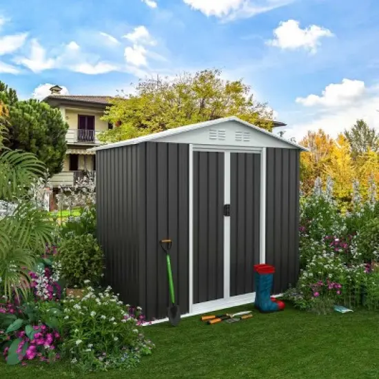 Metal Garden Storage Shed with Pent Roof,Aluminum Outdoor Tool Bike Storage Shed with Sliding Door,Weatherproof Metal Shed-Coolbibila image {7}