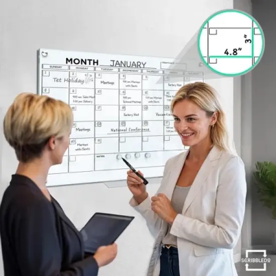 SCRIBBLEDO Magnetic Glass Calendar 24"x36" Monthly Dry Erase Planner with Marker Tray image {4}