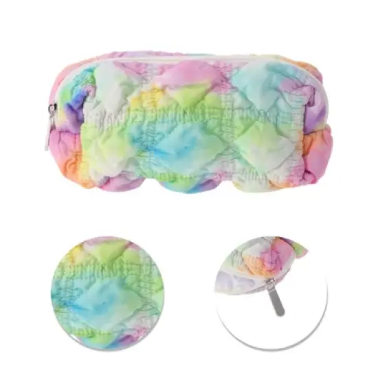 Unique Bargains Ruffled Clouds Rainbow Bubbles Grid Makeup Bag Small 1 Pc image {3}