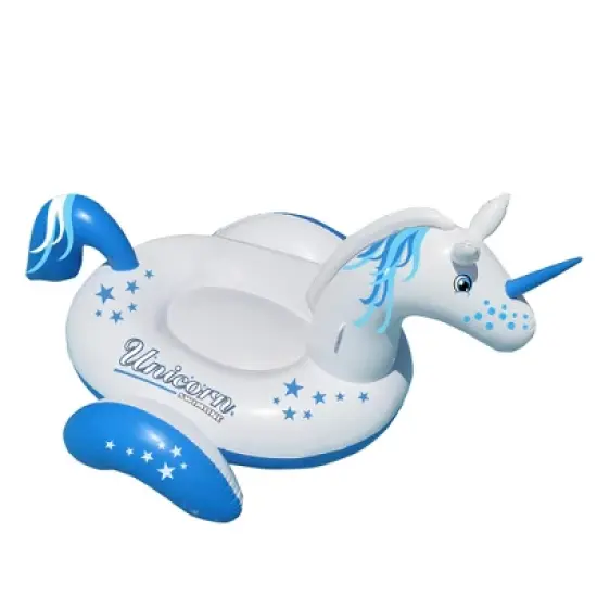 Swimline 108" Water Sports Inflatable Giant Magical Unicorn Swimming Pool 2-Person Ride-On Lounger - Blue/White image {1}
