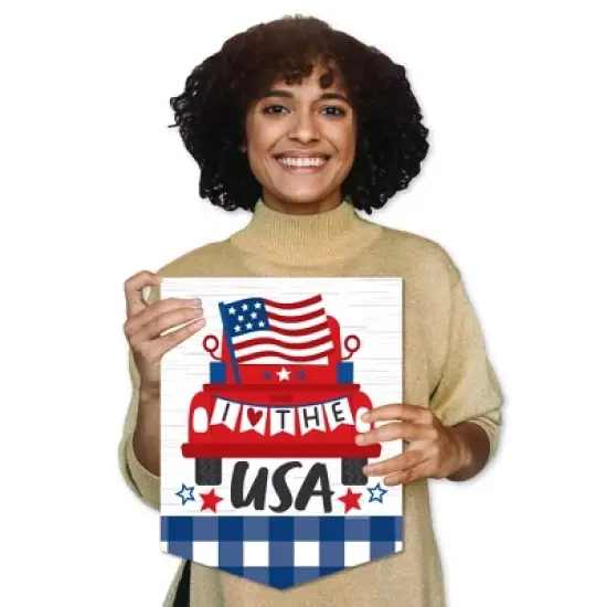 Big Dot of Happiness Patriotic Truck - Outdoor Home Decorations - Double-Sided Red Vintage Pickup&aacute; Garden Flag - 12 x 15.25 inches image {7}