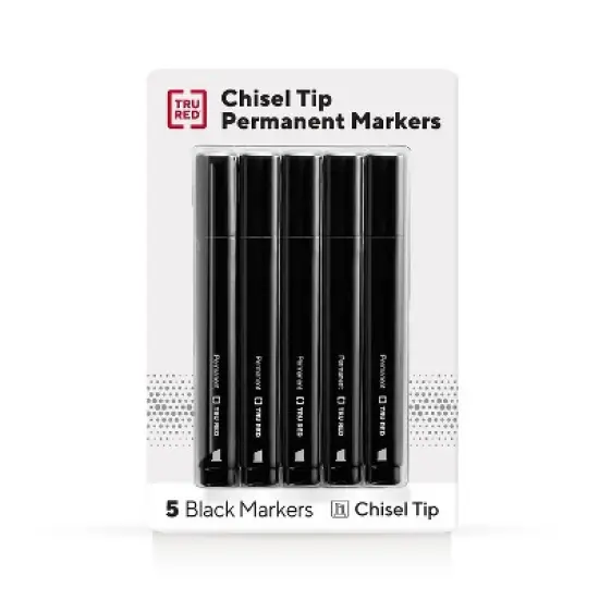 TRU RED Tank Permanent Markers Chisel Tip Blk 5/Pack TR54523 image {8}
