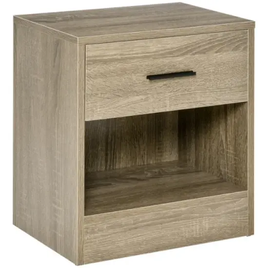 HOMCOM Modern Nightstand, Accent End Table with Drawer and Storage Shelf, Sofa Side Table for Living Room or Bedroom image {7}