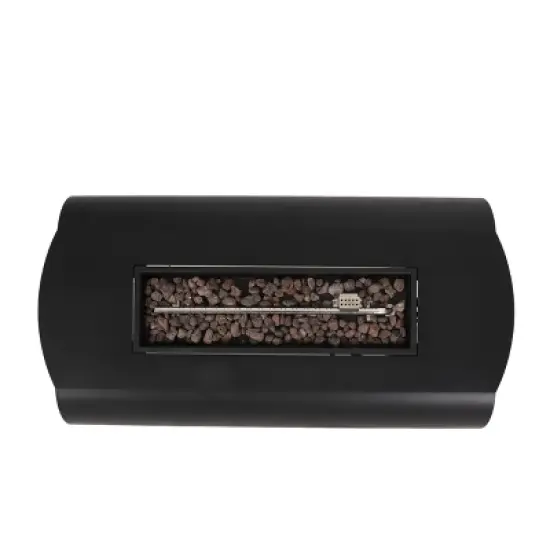 GDFStudio Romar Outdoor 50,000 BTU Rectangular Fire Pit, Dark Gray/Wood Pattern image {4}