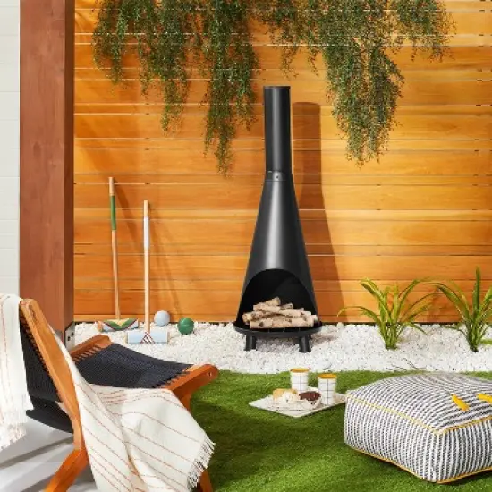Wood Burning Outdoor Metal Fire Pit Chimenea Black - Hearth & Hand&trade; with Magnolia image {1}