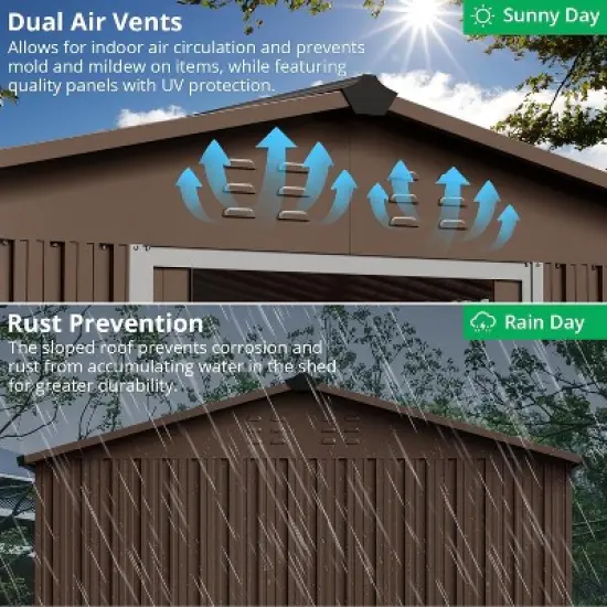 10X10 FT Outdoor Storage Shed, Galvanized Steel Storage Shed, Steel Sliding Doors, Weather Resistant, Garden Tool Shed with Lockable Door image {5}