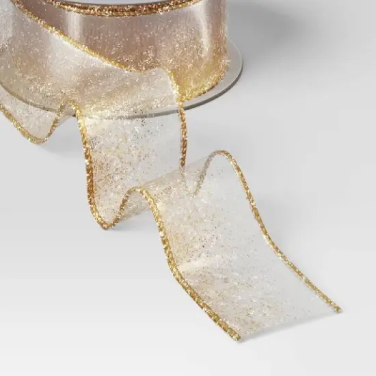 18' Christmas Modern Warmth Premium Ribbon Gold Glitter on Sheer - Wondershop&trade; image {2}
