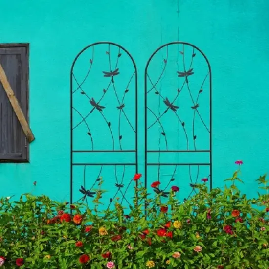 Lirago Black 2 pieces Weatherproof Multi-functional Outdoor Screen-Laser-Cut Galvanized Steel Panel 70.86"Hx19.68"Wx0.51"D image {2}