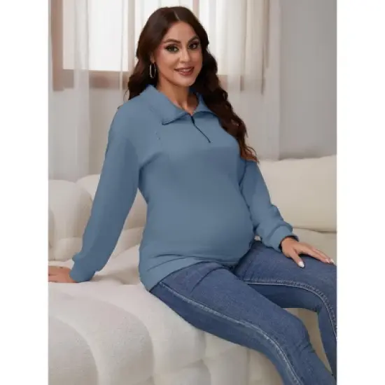 INSPIRE CHIC Women's Nursing Maternity Zipper Shirt Pregnancy Long Sleeves Polo Tops Breastfeeding Sweatshirt image {5}