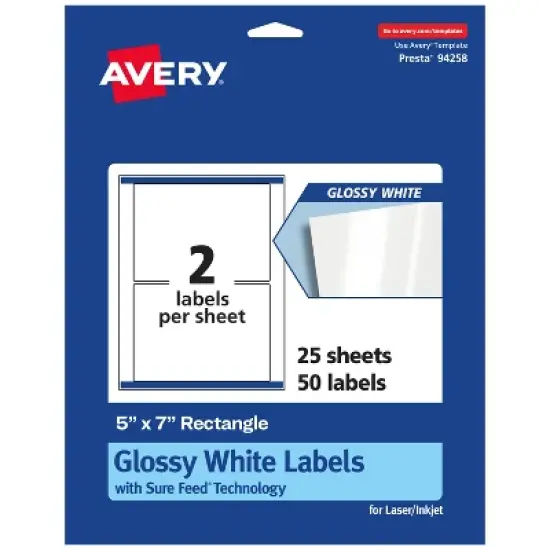 Avery Glossy White Rectangle Labels with Sure Feed, 5" x 7" image {9}