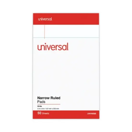 Universal Perforated Ruled Writing Pads, Narrow Rule, Red Headband, 50 White 5 x 8 Sheets, Dozen image {1}