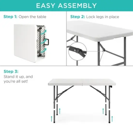 Best Choice Products 4ft Plastic Folding Table, Indoor Outdoor Heavy Duty Portable w/ Handle, Lock for Picnic - White image {5}