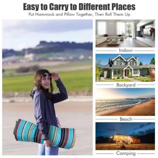 Tangkula Hammock Chair with Stand Portable Bag Cushion Pillow Heavy Duty Frame image {3}