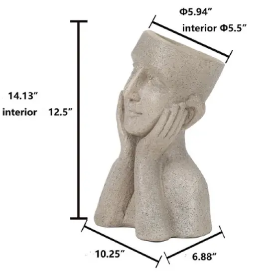 LuxenHome Speckled Beige MgO Happy Bust Head Planter image {8}