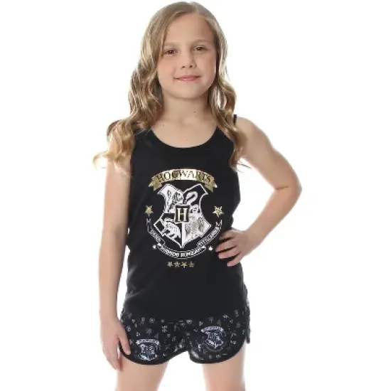 Harry Potter Big Girls' Hogwarts House Crest Racerback Tank and Shorts Pajama Lounge Set image {10}