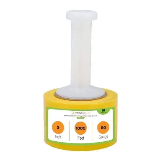 PSBM 18 Rolls 3" x 1000 Ft. x 80 Ga Yellow Hand Wrap Stretch Film with Plastic Handle image {1}