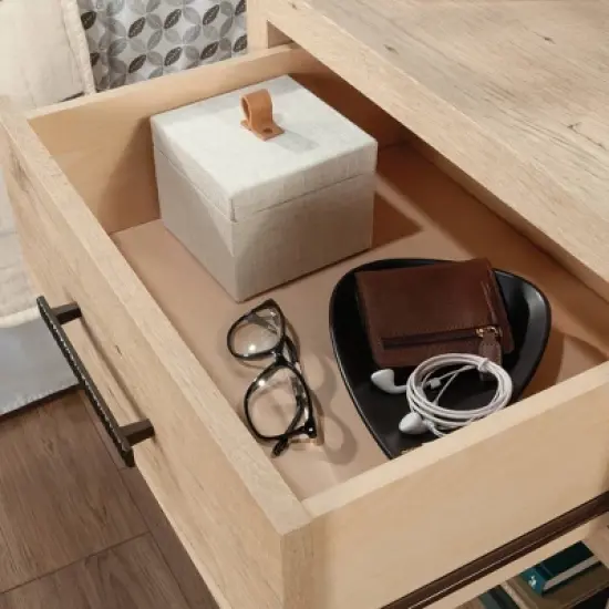 Pacific View 1 Drawer Nightstand Prime Oak- Sauder: Laminated Bedside Table with Shelving, CARB Certified image {4}