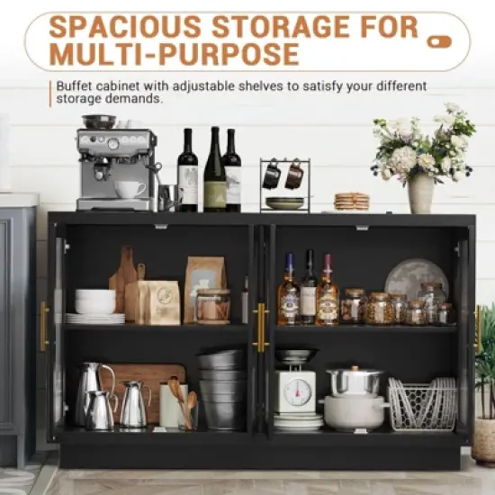 TROPOW Sideboard Buffet Cabinet with Storage, Large Sideboard Cabinet with 4 Fluted Glass Doors, Adjustable Shelf image {4}