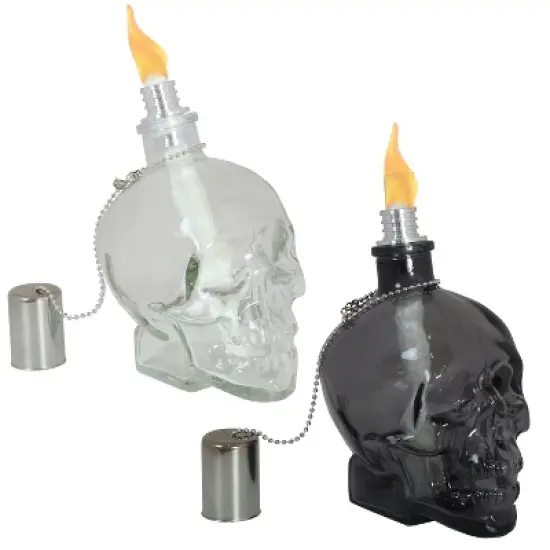 Sunnydaze Grinning Skull Glass Tabletop Torches - Clear and Black image {9}