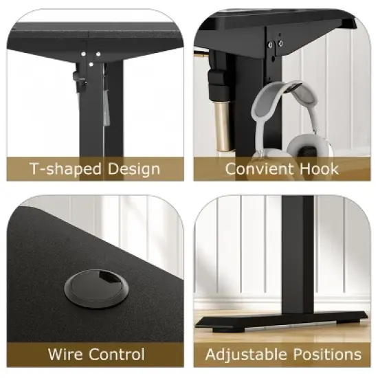 VECELO Electric Standing Office Desk Adjustable Height, Computer Desk with Headphone Hook, Memory Preset Gaming Desk, Dual-Motor,  Black image {15}