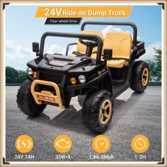 Garvee 24V Kids Ride On Dump Truck, 2-Seater Electric UTV with Remote Control, 4x35W Motors, Shovel, Music, Lights & Bluetooth image {5}