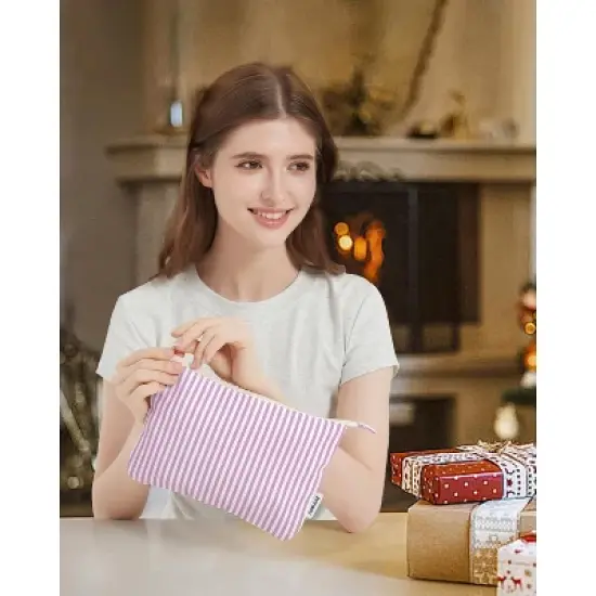 Narwey Small Striped Makeup Bag for Purse Travel Makeup Pouch Cosmetic Bag image {5}