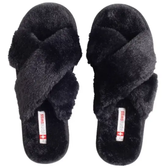Alpine Swiss Fiona Womens Fuzzy Fluffy Faux Fur Slippers Memory Foam Indoor House Shoes image {1}